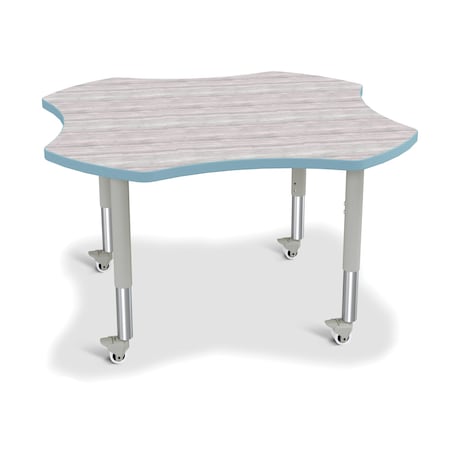 Jonti-Craft Berries Four Leaf Activity Table, Mobile, Driftwood Gray/Coastal Blue/Gray 6453JCM452